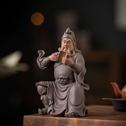Purple Clay Tea Pet Guan Gong’s Night Reading Study Room Decoration Ornament