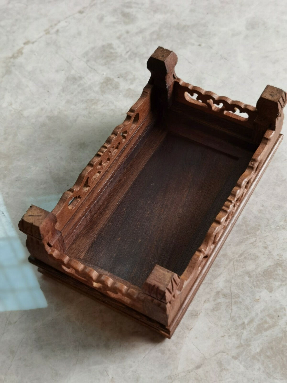 7.8" New Ji-chi Wooden Stand Brown Rectangle Curio Display Base Vase Figure Pot