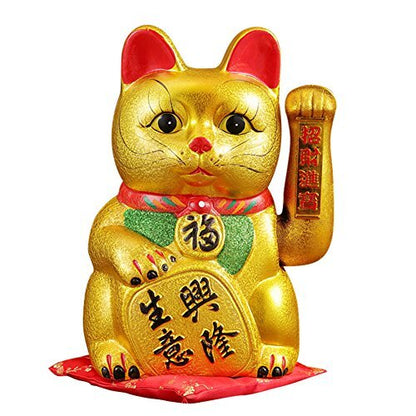 9" Waving Lucky Fortune Cat Maneki Neko Japanese Porcelain Lucky Cat