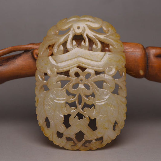 Antique Chinese Natural Hetian Jade Carving Pair Fish Statue Exquisite Pendant