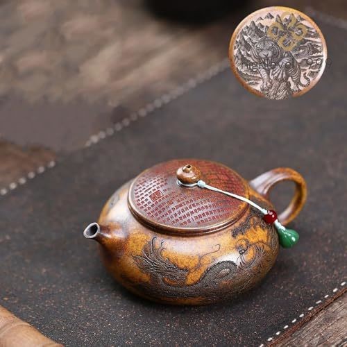 Purple Clay Teapot Handmade Dragon Tiger Pattern Tea Pot 310ml Receive Guests