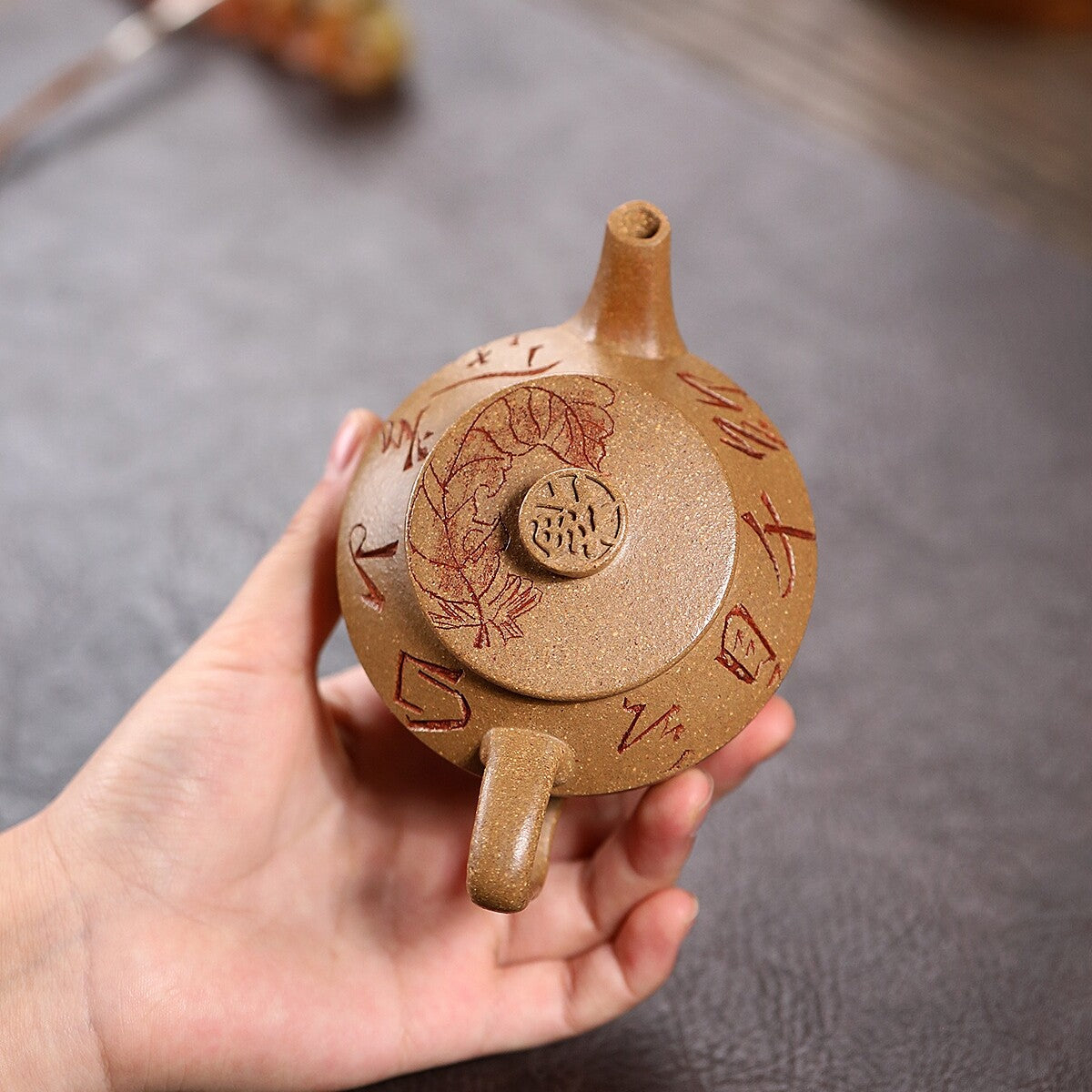 hand carved tea pot true yixing zisha duan clay master pot 9 infuser holes 170ml