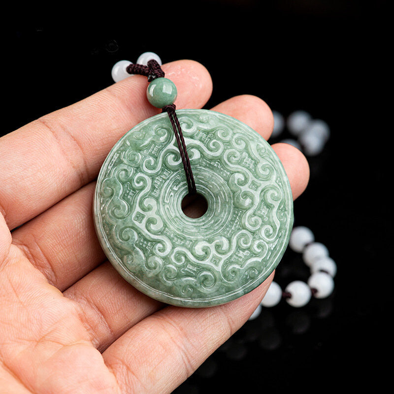 Jade Bean Green Antique Rui Pattern Peace Buckle Jade Pendant -