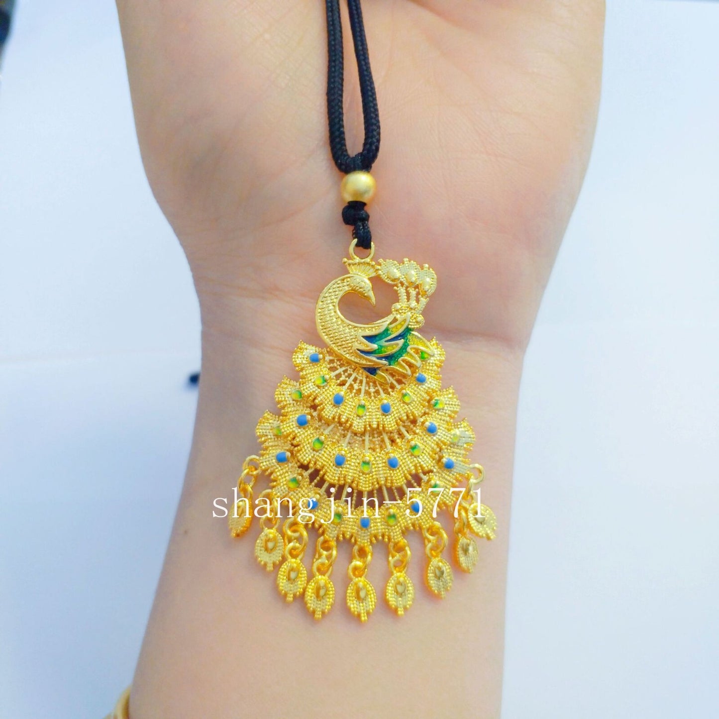 18K Gold Women's 3D Enamel Peacock GP Pendant+free Earrings