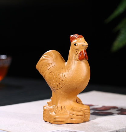 Collection of Wealth Attracting Golden Rooster Morning Tea Pet Tea Set Sculpture