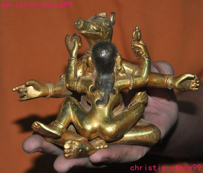 5.6" Tibet Buddhism bronze Gilt Yab-Yum Mandkesvara Hevajra Happy Buddha Statue