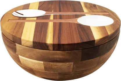 Wooden Salad Bowl with Lid and Utensils Large Serving Bowl Set for Vegetables