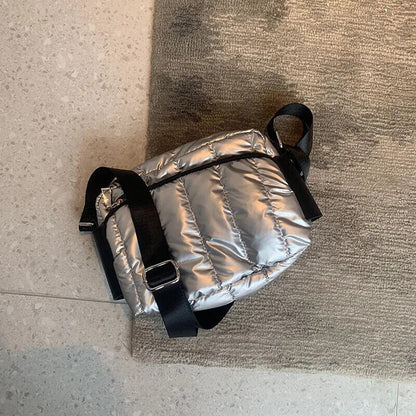 Shoulder Bag Women 2023 Winter Crossbody Down Bag Handbag Wide Shoulder