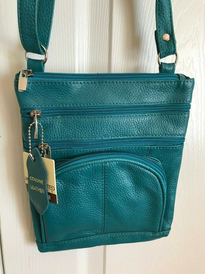 14 COLORS - Roma Leathers 6 Compartment 100% CROSSBODY LEATHER BAG 9.5" X 7.5"
