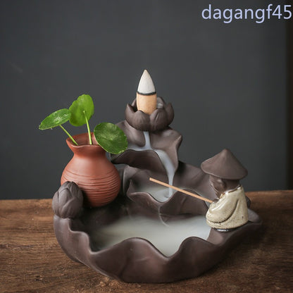 13.8CM Retro Purple Clay Incense Burner Incense Household Tea Pet Ornament