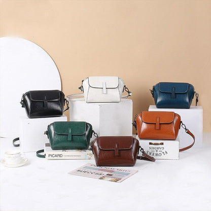 Wax Cowhide Leather Crossbody Small Bag Shoulder Shell Casual Purse Polyester