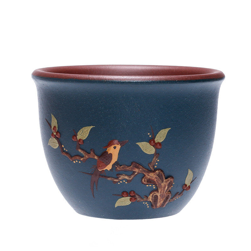 Master Cup Handmade Real Yixing Zisha Purple Clay Tea Cup Bird Relief Marked New