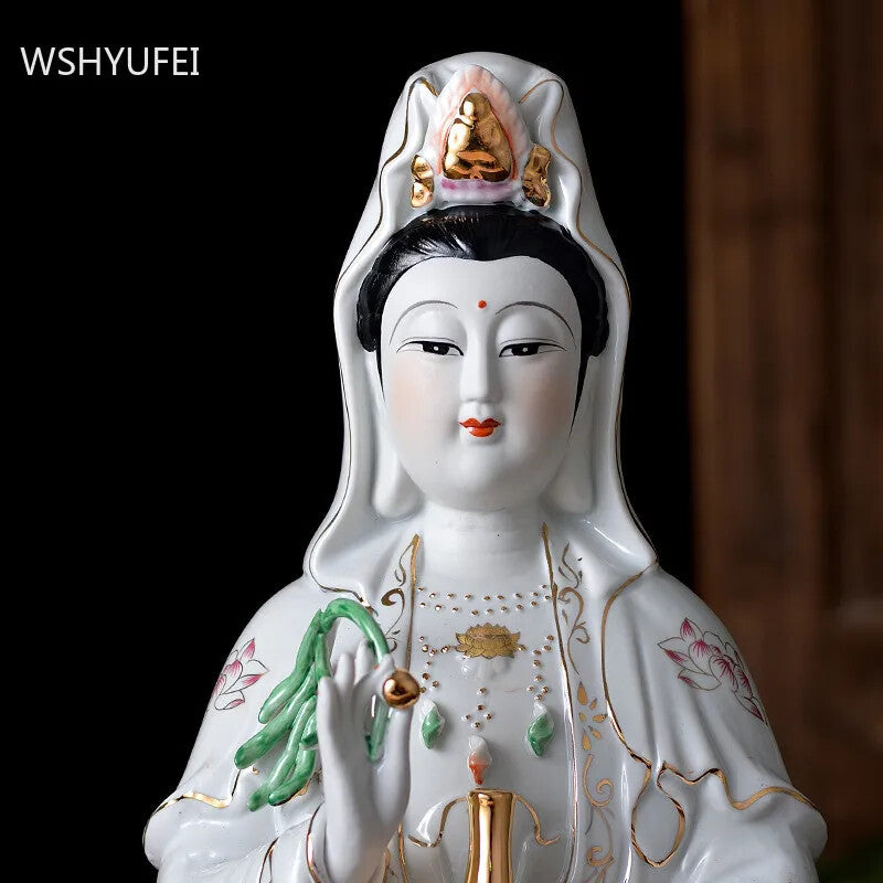 Ceramic Sitting Lotus Nanhai Guanyin Ornaments Buddha Statue Worship Tradition