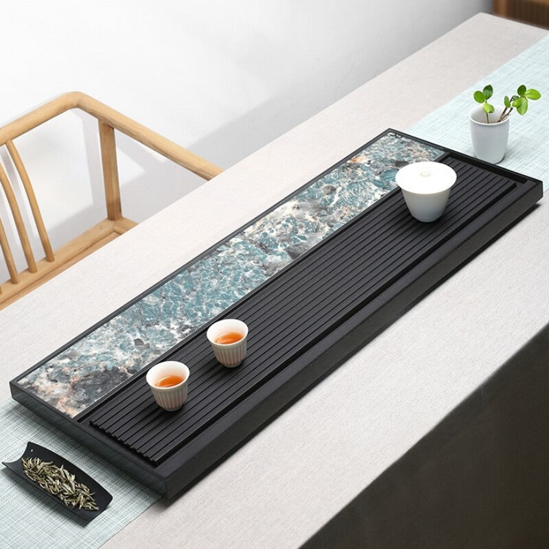 Weighted Stone Tea Tray Water Draining Black Stone Serving Tray Natural Stone