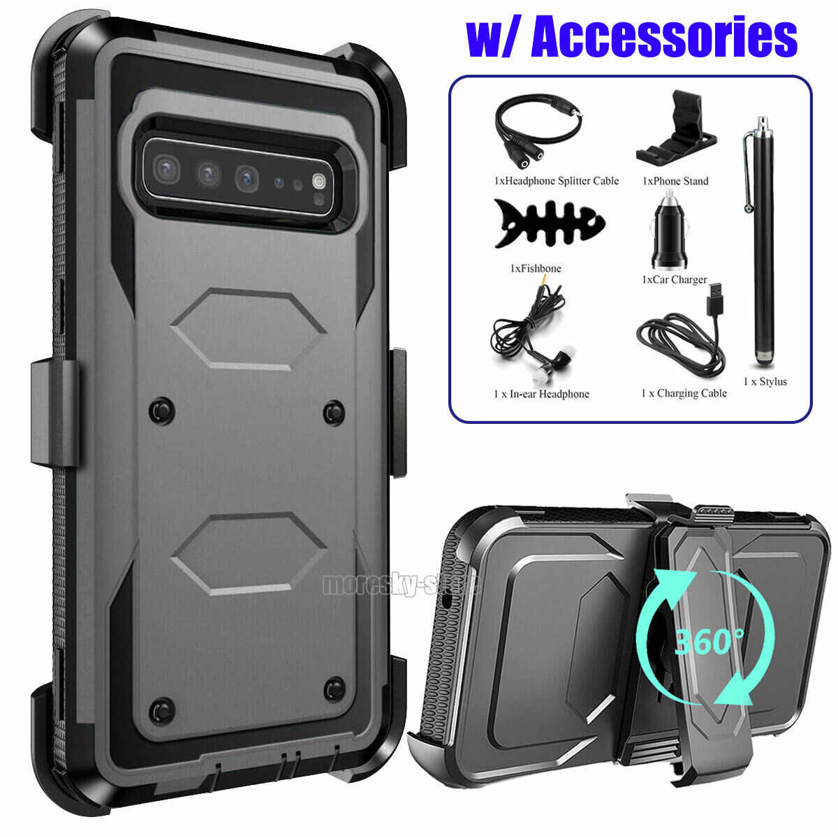 For Samsung Galaxy S10 5G Heavy Duty Clip Holder Belt Case Cover, w/ Accessories