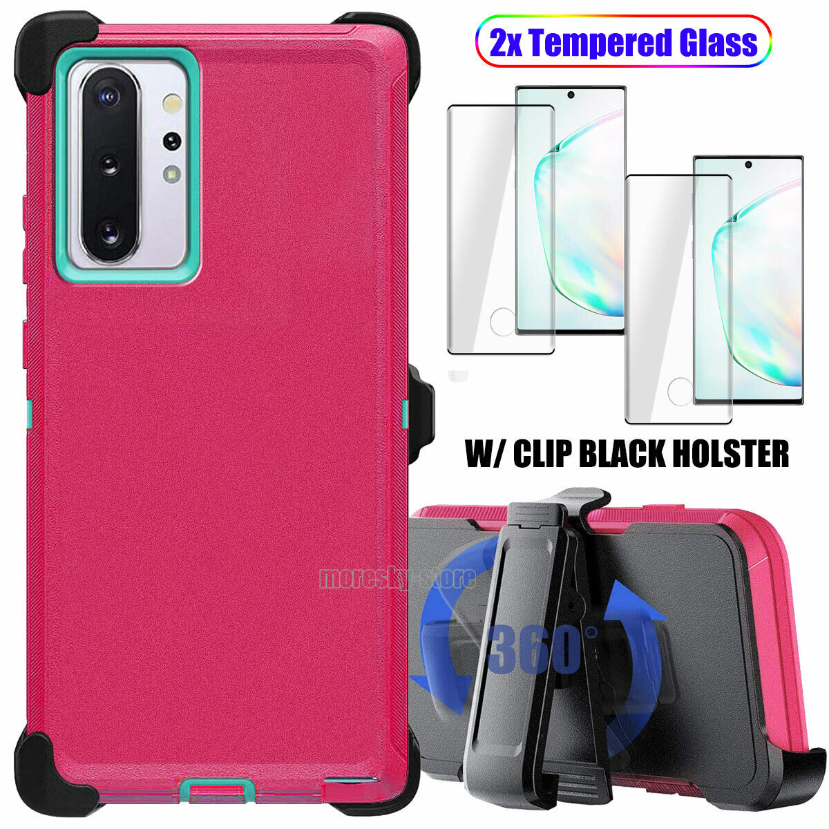For Samsung Galaxy Note10 Plus 5G Case Impact Clip Holster Cover, Tempered Glass