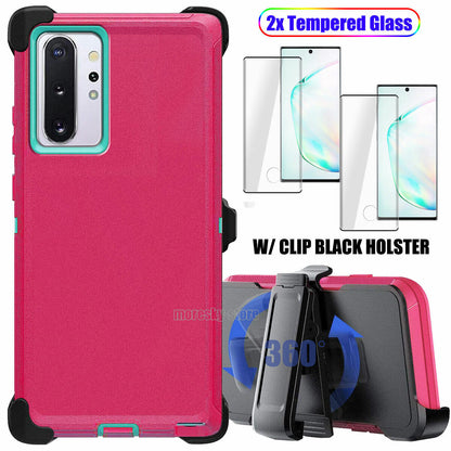 For Samsung Galaxy Note10 Plus 5G Case Impact Clip Holster Cover, Tempered Glass