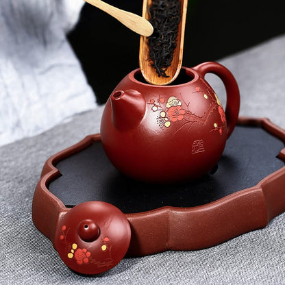 210ml Purple Clay Tea Pot Dahongpao Plum Blossom Pattern Kettle Kung Fu Tea Set