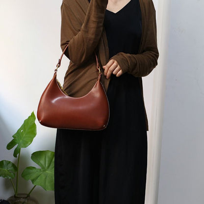 Shoulder Bag Cowhide Solid Color Leisure Handbags Underarm Polyester Zipper 1 PC