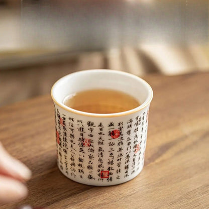 130ml Ceramic Ding Kiln Lanting Preface Calligraphy Tea Cup Household Master Cup