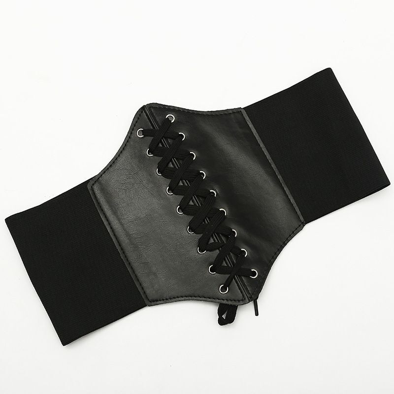 Women Belts PU Leather Fashion Gothic Elastic Wide Corset Sexy Black Cummerbunds