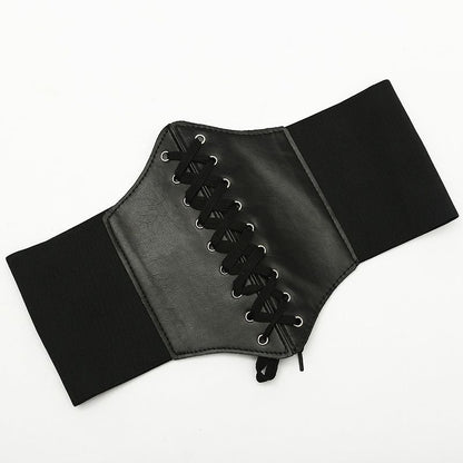 Women Belts PU Leather Fashion Gothic Elastic Wide Corset Sexy Black Cummerbunds