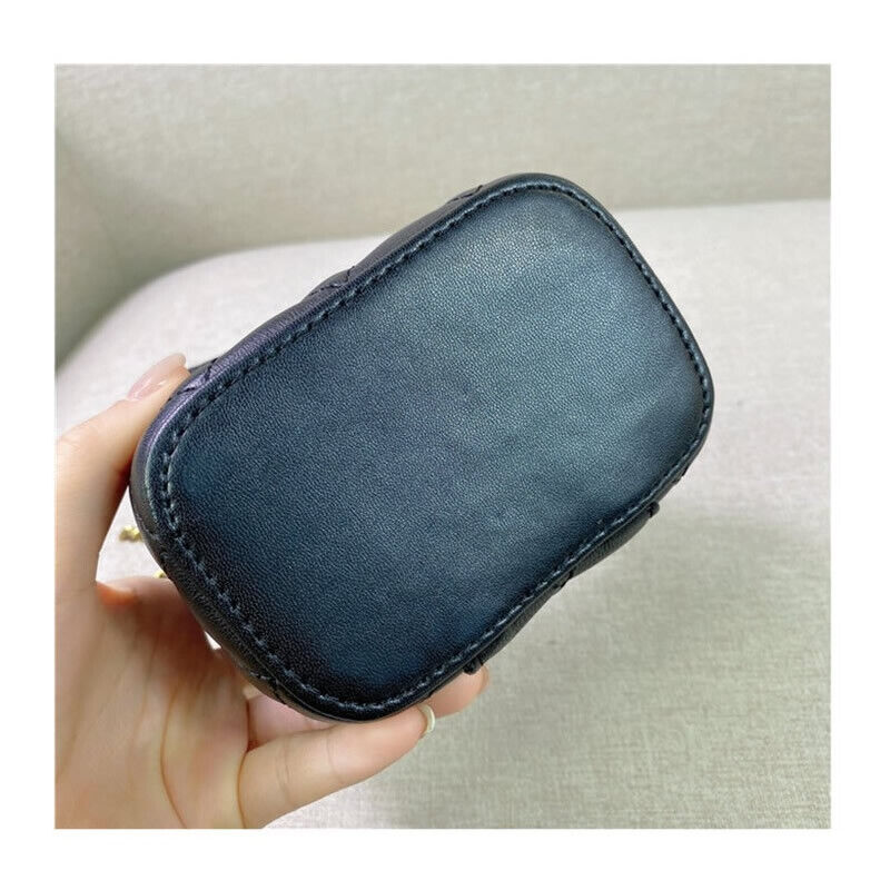 Quilted Lambskin Leather Vanity Case Adjustable Chain Crossbody Box Bag Purse