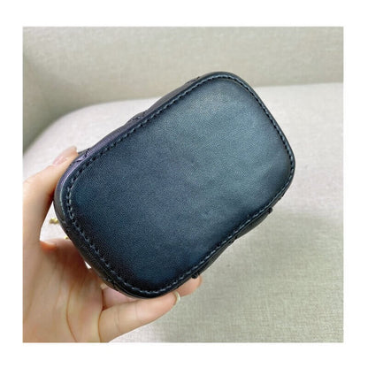 Quilted Lambskin Leather Vanity Case Adjustable Chain Crossbody Box Bag Purse