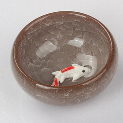 Colorful Ice-Crackle Porcelain 8 Colors Tea Cup With Fish Pattern Ceramic saucer