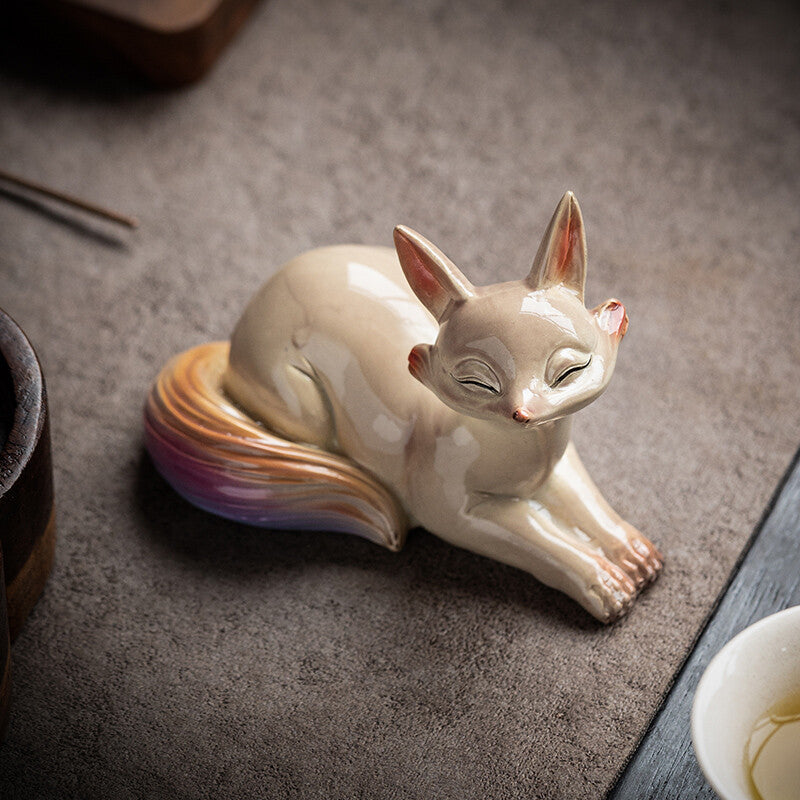 resin fox color change tea pet creative gift tea play on tea table ornament new