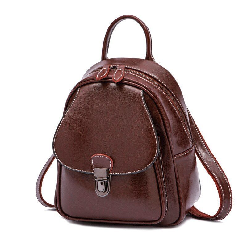Genuine Leather Backpack Knapsack Small Travel Bag Cowhide Rucksack 22*9.5*27 CM