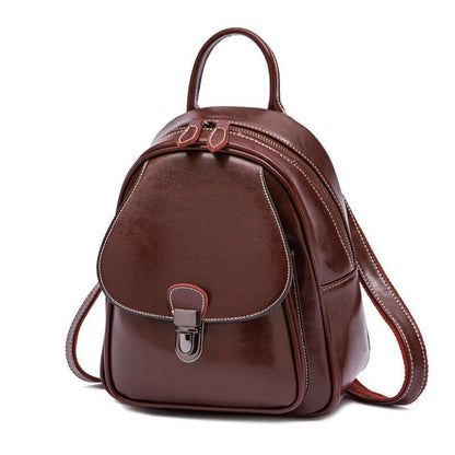 Genuine Leather Backpack Knapsack Small Travel Bag Cowhide Rucksack 22*9.5*27 CM
