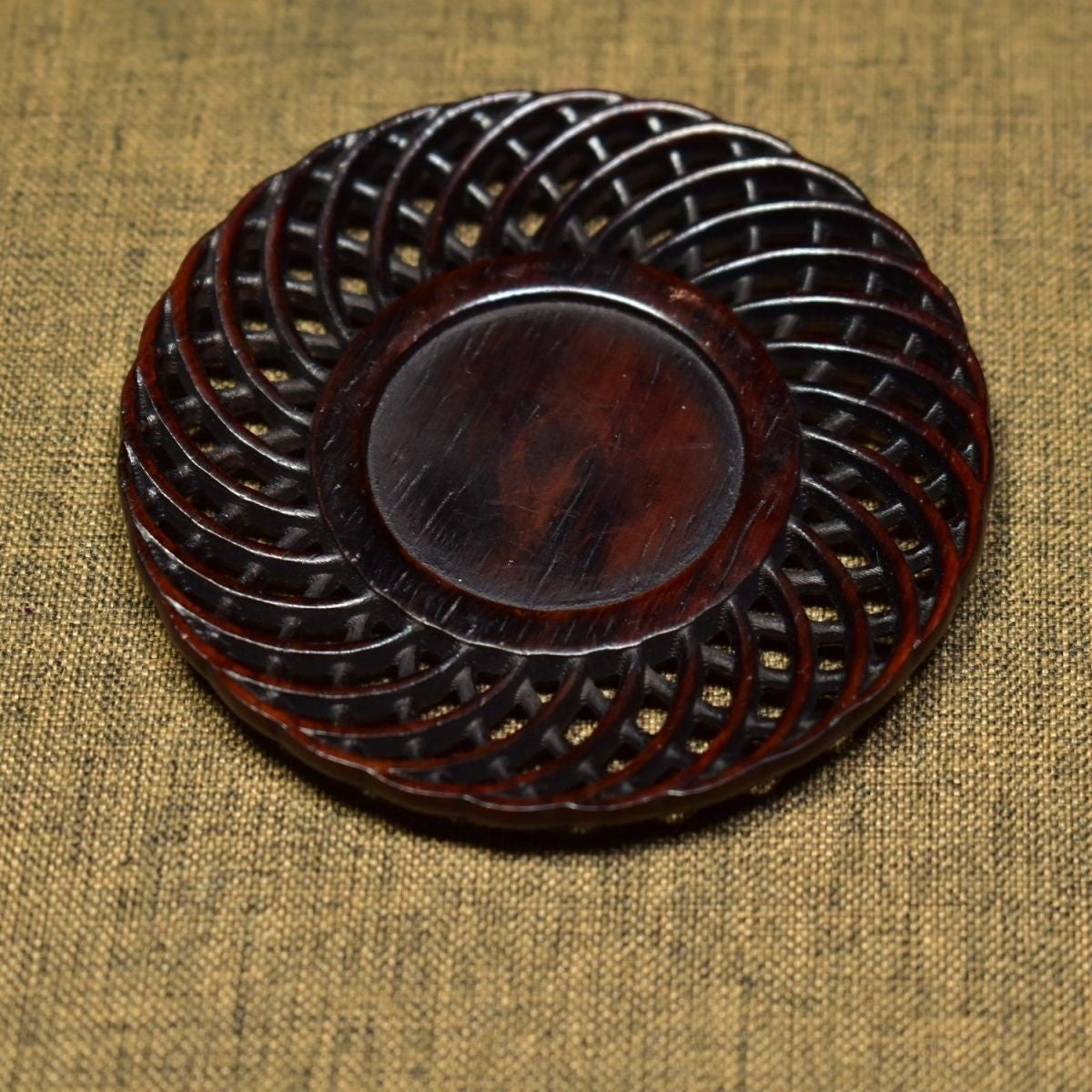 Chinese Retro Blood Sandalwood Coaster 7.5cm Hollow Carved Teacup Mat 14g
