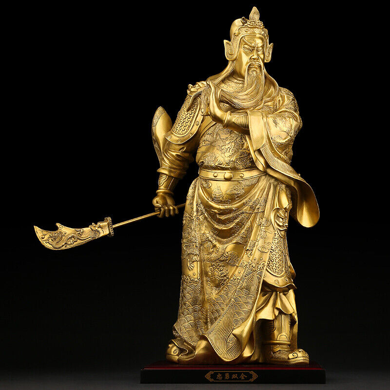 38cm,Chinese Fengshui brass Guan Gong Yu Di Warrior God wealth Stand Statue 關关羽公