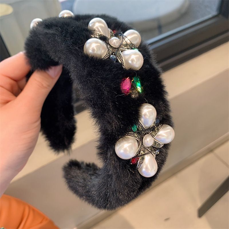 Women Headband Luxurious Faux Fur Crystal Hairband Casual Adult Hair Accessories