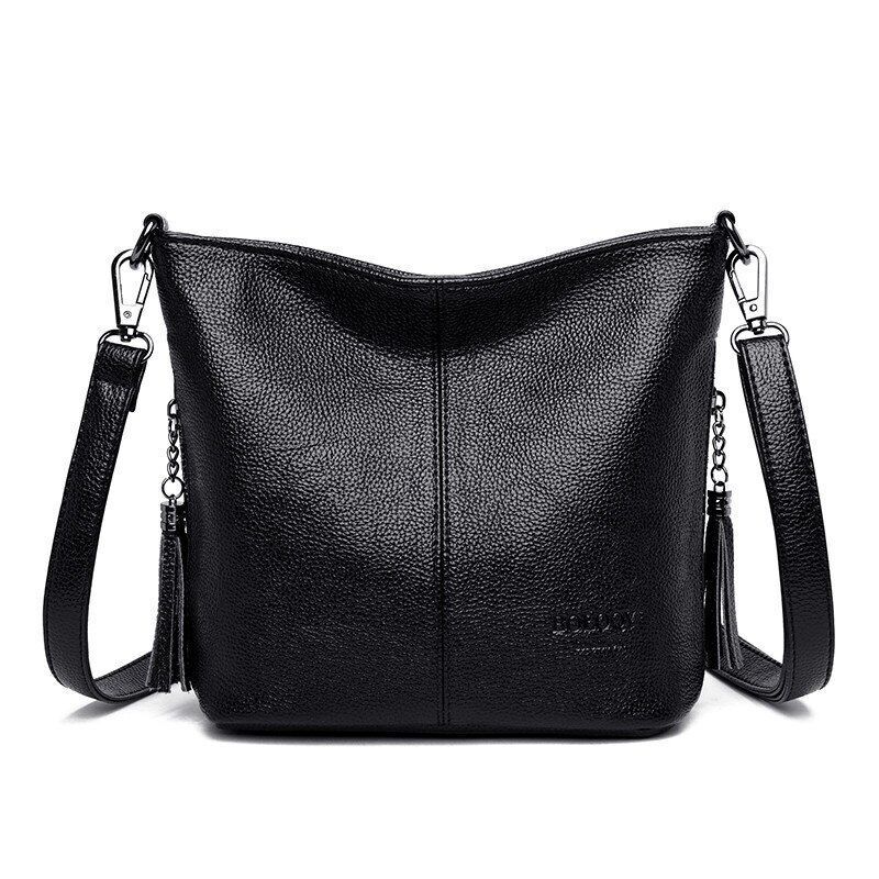 Genuine Leather Tassel Hand Crossbody Bag Purse Handbag Shoulder Bag Bucket 1 PC