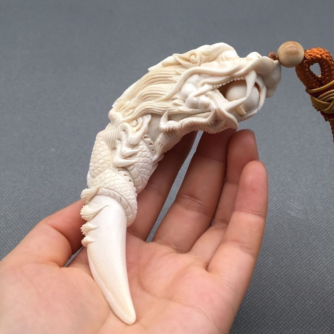 Hand Carved Dragon Tooth Tip Plate Ornament Pendant Corner Carving Technique