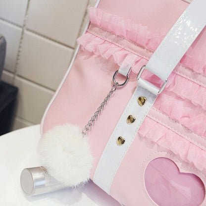 Shoulder Bag Lace Handbag Transparent Heart Handbag Plush Pendant 40*11*27 CM