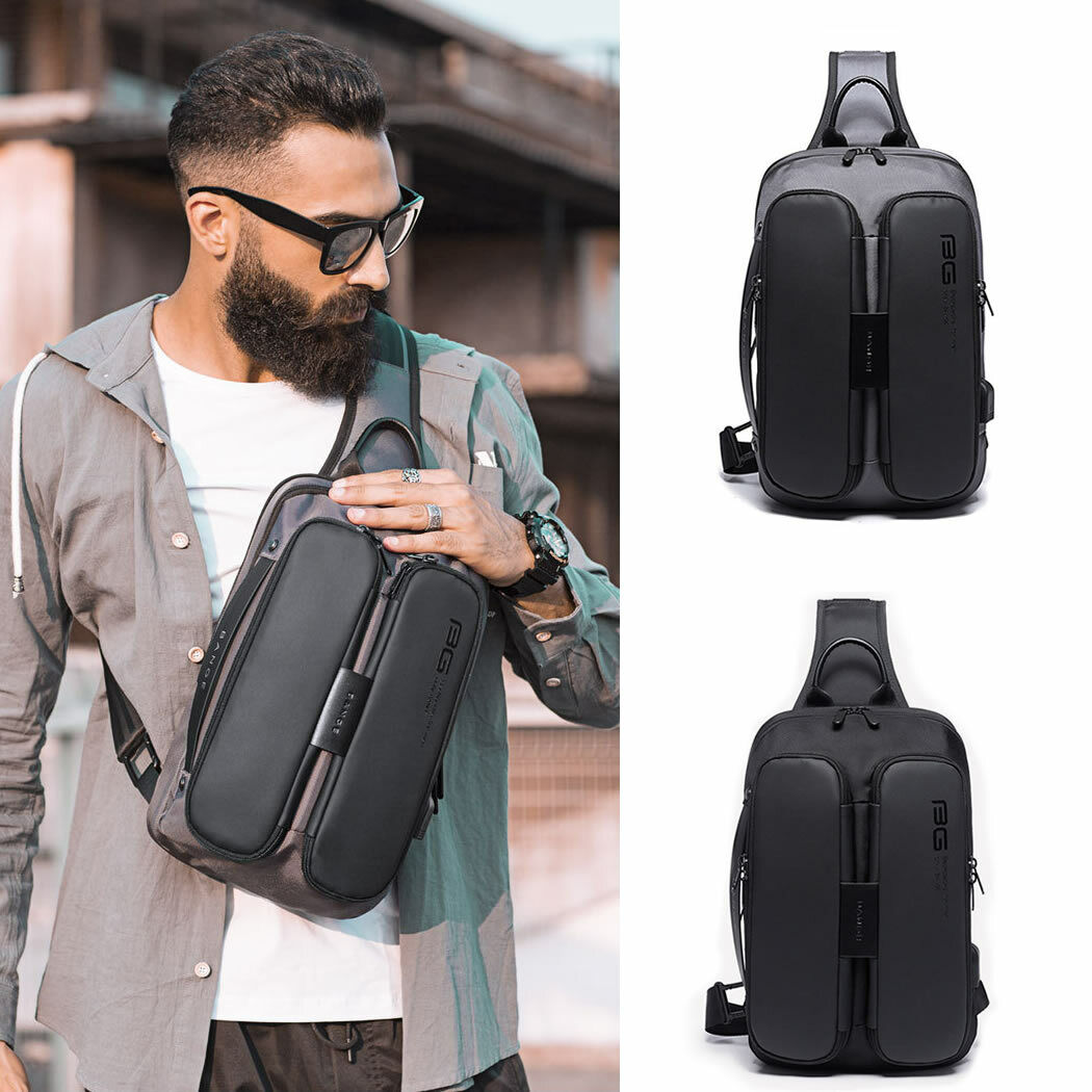 USB Charging Port Water Resistant Nylon Sling bag Chest Pack Backpack Business