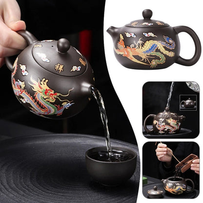 Zisha Chinese Tea Set Color-Changing Teapot Dragon & Phoenix Puer Clay Pot Cups