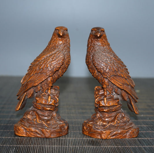 Vintage Chinese Wooden Carved A Pair Eagle Statue Animal Figurine Home Decor Art