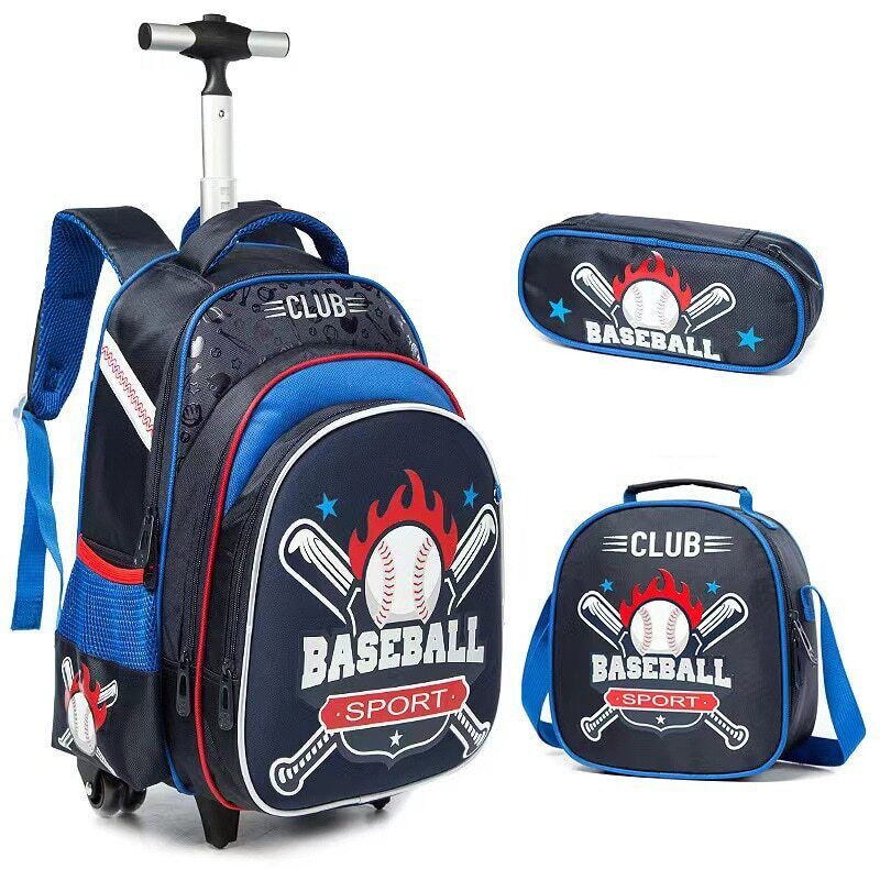Children 3pcs Boys Schoolbag set with Wheels Trolley Bag School Backpack