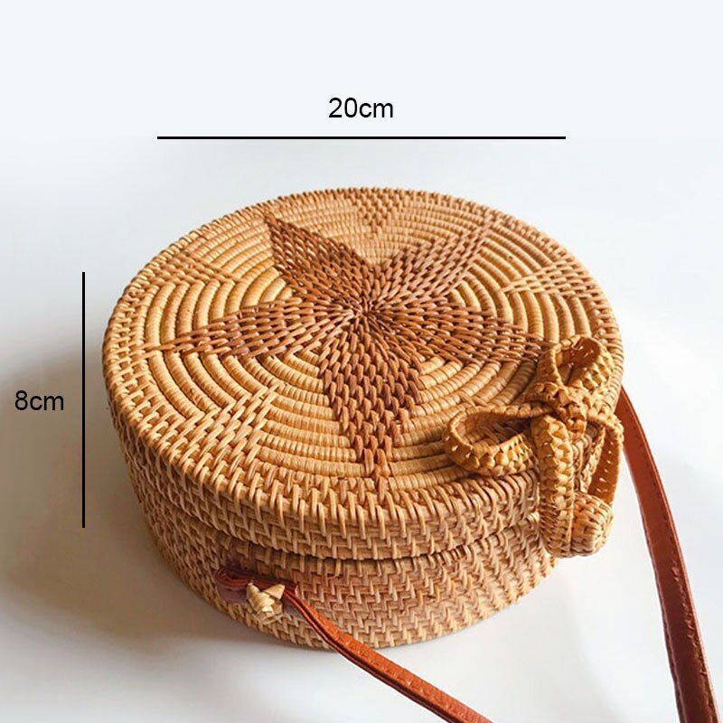 Straw Bag Round Woven Handmade Summer Polyester Crossbody Shoulder Bag Polyester