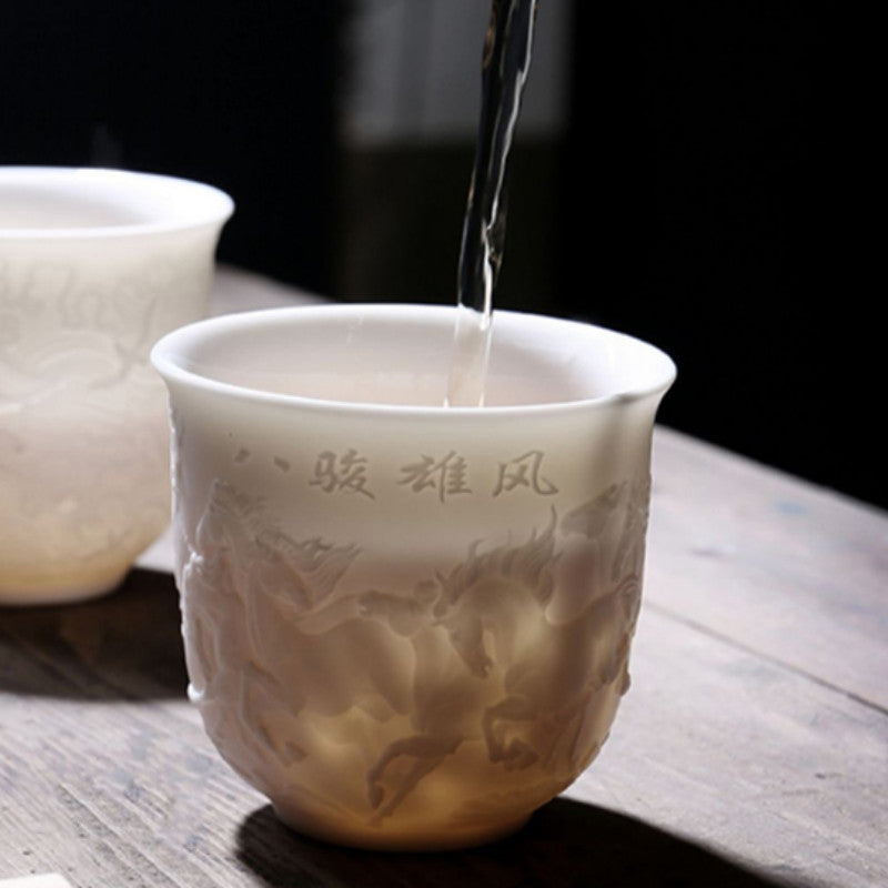 3.15" Ceramic Teacup Meditation Cup Handmade Three-dimensional Relief Tea Bowl