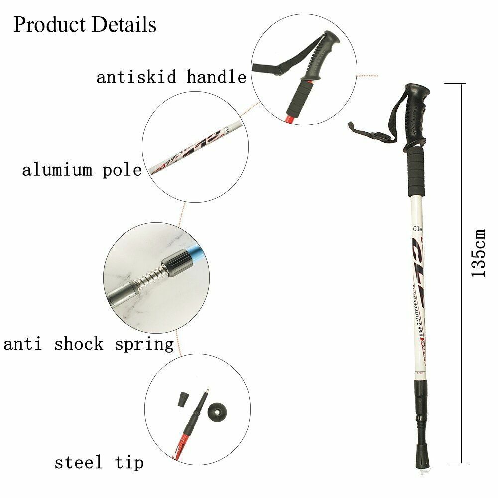 135CM Aluminum Walking Stick Hiking Telescopic Trekking Climbing Pole Canes Blue