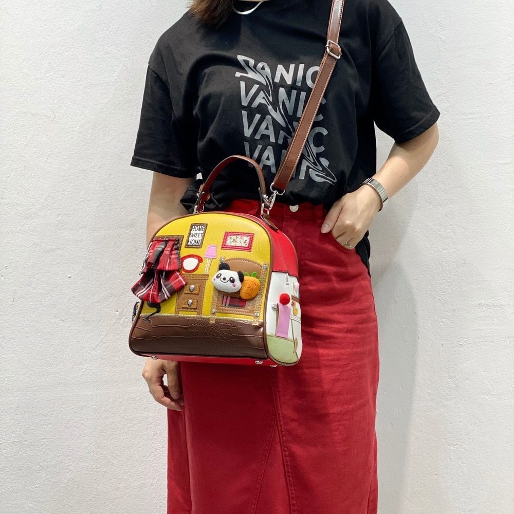 Synthetic Leather Patchwork Embroidery Shoulder Bag Messenger Handbag 23*24*15CM