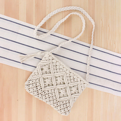 Boho Woven Handbag Women Summer Beach Cotton Tassel Bag Rattan Shoulder Ladies