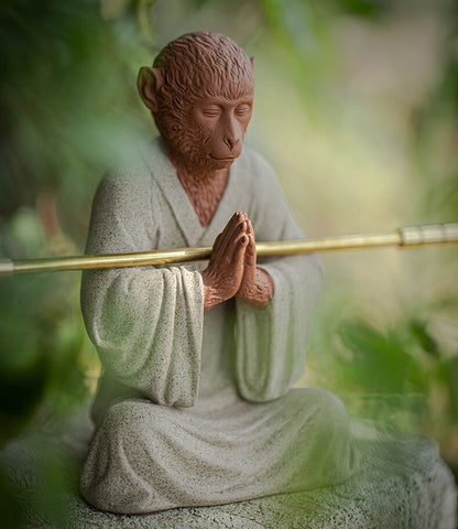 Zi Sha Sand Monkey King Sun Wukong Buddha Statue Folk Sculpture Zen Deco