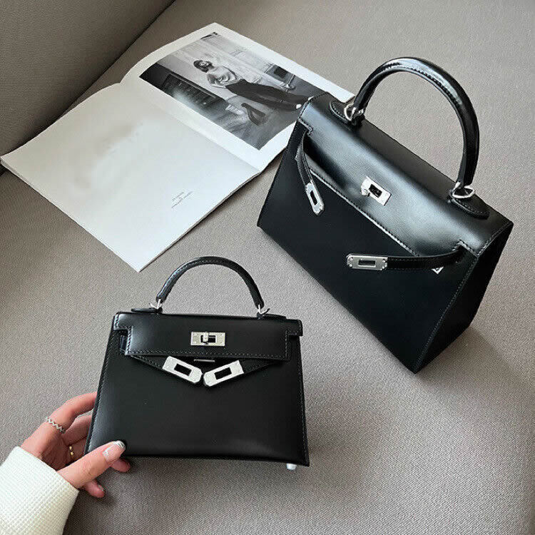 19/25 Trapezoid Glossy Real Leather Flap Tote Handbag Shoulder Bag Purse Fashion