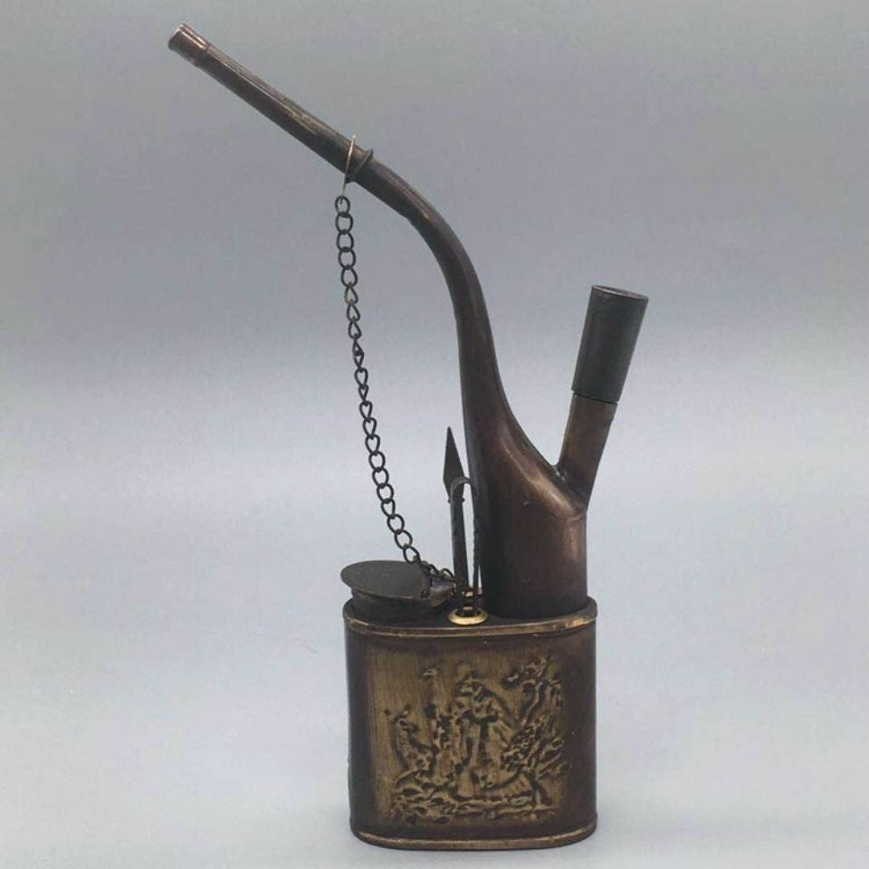 Vintage Republic-Era Brass Water Pipe | Engraved "Longevity" Tobacco Smoker